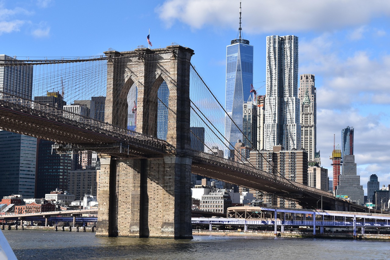 The Brooklyn Bridge with the Manhattan skyline